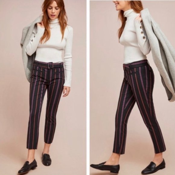 ANTHROPOLOGIE The Essential Slim Striped Business Trousers Black - Picture 1 of 10